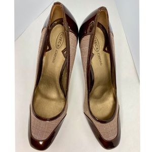 Circa Joan & David Plaid Bessete Patent Leather Copper Brown Heels Sz 8.5